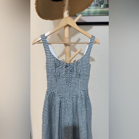 Reformation Balia Linen Dress In Slate Check, brand new, never worn, no flaws. - Picture 7 of 16